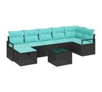 Owoxanthellate Set di mobili da giardino in polyrattan, set lounge in nero e turchese, divano modulare con cuscino, tavolo da giardino e sgabello, per terrazza e giardino