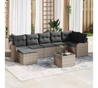Owoxanthellate Set di mobili da giardino in rattan, 8 pezzi, 7 posti, grigio, in polyrattan, resistente alle intemperie, modulare, con tavolo per balcone, terrazza e giardino