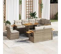 Owoxanthellate Set di mobili da giardino in rattan beige, 100 x 55 x 44/73 cm, braccioli in legno di acacia, set modulare con cuscino e spazio di archiviazione, resistente alle intemperie, per