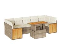 Owoxanthellate Set di mobili da giardino in rattan beige, polyrattan con legno di acacia, 100 x 55 cm, per giardino, terrazza, balcone, 8 pezzi