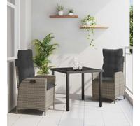 Owoxanthellate Set di mobili da giardino in rattan da 3 pezzi, con schienale regolabile e piano in vetro, 54,5 x 61 x 110 cm, per terrazze, balconi e piccoli posti a sedere
