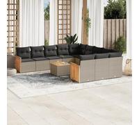 Owoxanthellate Set di mobili da giardino in rattan grigio, 62 x 62 x 69 cm, impermeabile, con tavolo in legno di acacia e spazio di archiviazione, giardino, terrazza, balcone