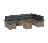 Owoxanthellate Set di mobili da giardino in rattan grigio, 9 pezzi, 275 x 275 cm, modulare con cuscino esterno, design moderno, robusto polyrattan e legno di acacia, set di mobili da giardino per