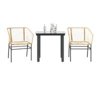 Owoxanthellate Set di mobili da giardino in rattan marrone, 3 pezzi, 80 x 80 cm, tavolo in vetro e 2 sedie, bracciolo, 110 kg, portata moderna, per balcone, terrazza, esterno