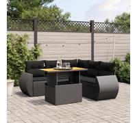 Owoxanthellate Set di mobili da giardino in rattan nero, 6 pezzi, divano angolare, divano centrale con braccioli, tavolo in legno regolabile, 110 kg, materiale robusto per balcone, terrazza e giardino