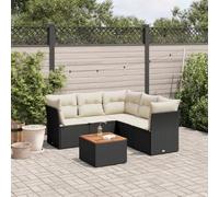 Owoxanthellate Set di mobili da giardino in rattan nero, 62 x 62 x 69 cm, divano angolare e centrale con tavolo in legno di acacia, resistente alle intemperie, salvaspazio, design moderno per giardino