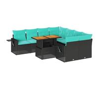 Owoxanthellate Set di mobili da giardino in rattan nero, tavolo in acacia regolabile in altezza, cuscino blu, spazio di archiviazione, protezione UV, 110 kg, per giardino, terrazza, balcone