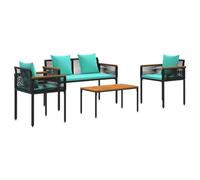 Owoxanthellate Set di mobili da giardino in rattan nero, turchese, 4 pezzi, con 2 poltrone, tavolo e telaio in acciaio resistente alle intemperie, salottino, salottino, salottino, per balcone