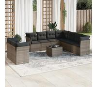 Owoxanthellate Set di mobili da giardino in rattan PE grigio con tavolo 55 x 55 x 37 cm e cuscino, portata 110 kg, design moderno, robusto e resistente alle intemperie, per balcone, terrazza e patio