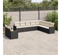 Owoxanthellate Set di mobili da giardino in rattan sintetico, 10 pezzi, colore nero, divano centrale, divano con braccioli, bianco crema, cuscino modulare per balcone, terrazza, giardino