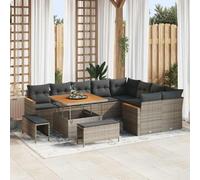 Owoxanthellate Set di mobili da giardino in rattan sintetico, 12 pezzi, grigio, 100 x 100 x 71 cm, resistente agli agenti atmosferici, per balcone, terrazza, giardino