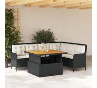 Owoxanthellate Set di mobili da giardino in rattan sintetico, 221 x 163 cm, a forma di L, con tavolo regolabile in legno di acacia nero e crema, per terrazze, balconi e piccoli giardini