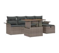 Owoxanthellate Set di mobili da giardino in rattan sintetico, 6 pezzi, 100 x 55 x 73 cm, grigio con tavolo in acacacia, moderno salottino, robusto e resistente alle intemperie, per giardino, terrazza