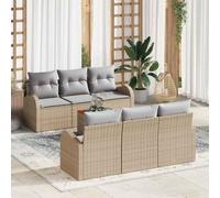 Owoxanthellate Set di mobili da giardino in rattan sintetico, 7 pezzi, colore beige, grigio chiaro, 55 x 62 x 69 cm, resistente alle intemperie, divano da giardino per giardino, terrazza, balcone