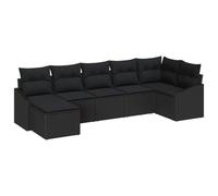 Owoxanthellate Set di mobili da giardino in rattan sintetico, 7 pezzi, nero, 288,5 × 123,5 × 85 cm, modulare, per esterni, con spazio e cuscino resistente alle intemperie, per terrazza, balcone