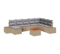 Owoxanthellate Set di mobili da giardino in rattan sintetico, 9 pezzi, colore beige, grigio chiaro, 55 x 55 x 37 cm, con tavolo in legno di acacia, set modulare, resistente alle intemperie