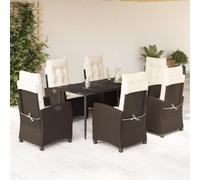 Owoxanthellate Set di mobili da giardino in rattan sintetico, resistente alle intemperie, 160 x 80 cm, tavolo con poltrone regolabili e cuscini bianchi crema, per terrazze, balconi e esterni