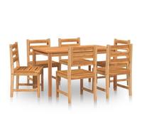 Owoxanthellate Set di mobili da giardino in teak, 140 cm, tavolo + 6 sedie, in legno massiccio, design moderno, robusto e resistente alle intemperie, per terrazze, balconi e esterni
