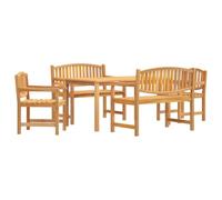 Owoxanthellate Set di mobili da giardino in teak massiccio, 150 x 90 cm, set da pranzo con 2 panche e 2 sedie, resistente agli agenti atmosferici e durevole, per balconi, terrazze, giardini e esterni