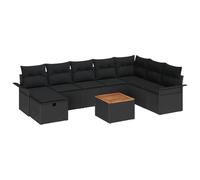 Owoxanthellate Set di mobili da giardino modulare, nero, 297,5 x 187,5 x 85 cm, in rattan sintetico, con 9 parti, resistente alle intemperie, per terrazza, balcone e giardino d'inverno