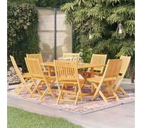 Owoxanthellate Set di mobili da giardino pieghevole in teak da 180 x 90 cm, 8 sedie, foro per ombrellone, resistente alle intemperie, salvaspazio, per balcone, terrazza, giardino