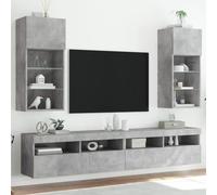 Owoxanthellate Set di mobili per TV, grigio cemento, 40,5 x 30 x 90 cm, in legno RGB LED, montaggio a parete, credenza con vetro, per soggiorno, camera da letto, corridoio