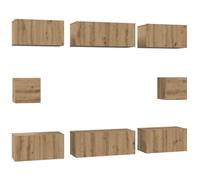 Owoxanthellate Set di mobili per TV, montaggio a parete, 8 pezzi, in rovere Artisan, set di mobili sospesi per TV e decorazioni, design moderno per il soggiorno