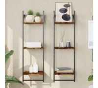 Owoxanthellate Set di scaffali da parete in legno di incenso, 30 x 25 x 100 cm, moderna mensola sospesa con 3 ripiani e asta sospesa, robusta combinazione di legno e metallo, per soggiorno, corridoio