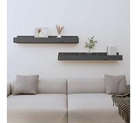 Owoxanthellate Set di scaffali da parete in legno di pino massiccio, 2 pezzi, grigio, 80 x 12 x 9 cm, design moderno, robusto, per libri, decorazione in vinile e cucina, camera da letto, soggiorno