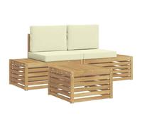 Owoxanthellate Set divano da esterno con cuscino, in legno di acacia bianco, set da 5 pezzi, con tavolo e moduli per divano, per giardino, terrazza e balcone, 59 x 59 x 37 cm