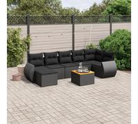 Owoxanthellate Set divano da giardino in polyrattan nero, 62 x 62 cm, modulare con tavolo in legno di acacia, resistente alle intemperie, salvaspazio, per terrazza, balcone o patio