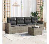 Owoxanthellate Set lounge angolare grigio in rattan PE 65,5 × 62 × 69 cm, resistente alle intemperie, con tavolo in vetro e cuscino, per balcone/terrazza