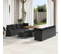 Owoxanthellate Set lounge da giardino, 11 pezzi, nero, 100 x 100 x 71 cm, in legno di acacia, moderno, con spazio di archiviazione, robusto set di divani da giardino per balcone, terrazza e giardino