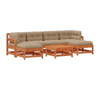 Owoxanthellate Set lounge da giardino, 7 pezzi, divano in legno massello | Set modulare in legno con cuscini per terrazza e giardino. Elementi per divano flessibili in marrone cera.