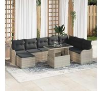 Owoxanthellate Set lounge da giardino, 9 pezzi, grigio chiaro, in polyrattan, con vetro di sicurezza, per esterni, per terrazze, balconi e giardini d'inverno