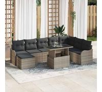 Owoxanthellate Set sala da giardino 9 pezzi in polyrattan grigio resistente alle intemperie mobili da balcone modulare 8 posti divano angolare con tavolo e pouf per terrazza, giardino e balcone