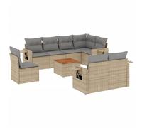 Owoxanthellate Set sala da giardino in polyrattan beige 62 x 62 x 69 cm con tavolo in legno di acacia e cuscino grigio esterno modulare per terrazza, balcone e giardino d'inverno