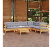 Owoxanthellate Set salone da giardino in legno di pino massiccio, grigio, resistente alle intemperie, 63,5 x 63,5 cm, modulare, espandibile, design moderno, per balcone, terrazza e piccoli giardini