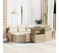 Owoxanthellate Set salotto da giardino, 7 pezzi, in rattan sintetico, resistente ai raggi UV, beige, crema, 55 cm, altezza seduta modulare e salvaspazio, per terrazze, balconi, giardini e giardini