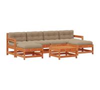 Owoxanthellate Set salotto da giardino, 7 pezzi, marrone cera, in pino massiccio, 256 x 124 x 70 cm, design moderno, per giardino, terrazza, balcone