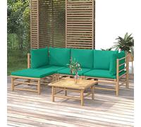 Owoxanthellate Set salotto da giardino in bambù, 55 x 65 x 30 cm, design moderno, cuscino verde, robusto, per piccoli balconi e giardini