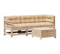 Owoxanthellate Set salotto da giardino in pino massiccio, 62 x 62 x 70 cm, 4 pezzi, con cuscino Oxford beige, mobili modulari per terrazze, salvaspazio, per balcone, giardino e giardino d'inverno