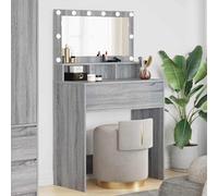 Owoxanthellate Sonoma grigio 80 x 39,5 x 135 cm, specchio illuminato, stile Hollywood, cassetti grandi, pad di ricarica wireless, camera da letto e ospiti