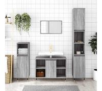 Owoxanthellate Sonoma - Mobili da bagno grigio 30 x 30 x 100 cm, in legno con gambe in ferro, 2 ante e vano aperto, flessibile, da montare, design moderno per piccoli bagni