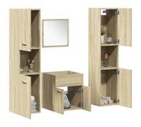 Owoxanthellate Sonoma - Set di 4 mobili da bagno in legno di quercia, 41 x 38,5 x 46 cm, con mobiletto per il bagno, armadio alto e specchio, programma completo per piccoli bagni