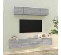 Owoxanthellate Sonoma - Set di 4 mobili per TV, colore: grigio, 2 x 80/60 cm, in legno salvaspazio, montaggio a parete, design moderno, con spazio per soggiorno, corridoio e camera da letto