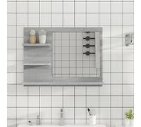 Owoxanthellate Sonoma - Specchio da bagno grigio, 60 x 10,5 x 45 cm, in legno con 3 ripiani, design moderno e pratico spazio per piccoli bagni e WC degli ospiti