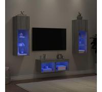 Owoxanthellate Sonoma - TV da parete con LED RGB Sonoma grigio, set da 4 pezzi, 30,5 x 30 x 90 cm e 40 x 30 x 30 cm, in legno a parete, design moderno, per soggiorno, corridoio, camera da letto
