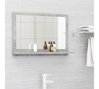 Owoxanthellate Specchio da bagno grigio cemento, 60 x 10,5 x 37 cm, in legno con ripiano, design moderno per bagno e WC degli ospiti