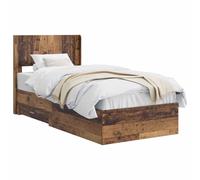 Owoxanthellate Struttura letto da 90 x 190 cm, con testiera e vani, moderno letto portaoggetti in robusto materiale in legno anticato, struttura stabile per camera da letto e camera degli ospiti